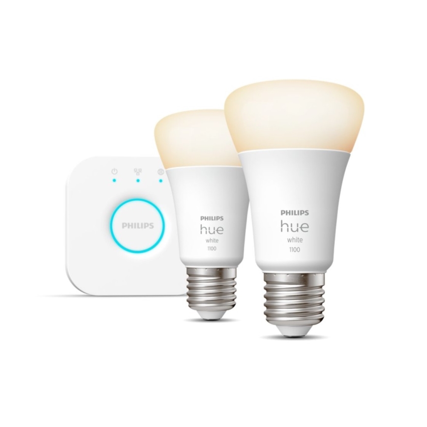 Aloituspaketti Philips Hue WHITE 2xE27/9,5W 2700K + Hue Bridge