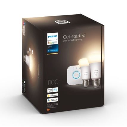 Aloituspaketti Philips Hue WHITE 2xE27/9,5W 2700K + Hue Bridge