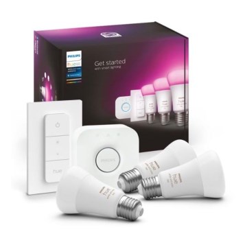 Aloituspaketti Philips Hue WHITE AND COLOR AMBIANCE 3xE27/9W 2000–6500K + Hue Bridge ja himmenninkytkin