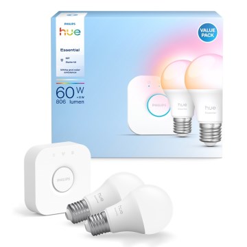 Aloituspaketti Philips Hue White and Color Ambiance Essential 2xE27/8W/230V 2200-6500K + Hue Bridge