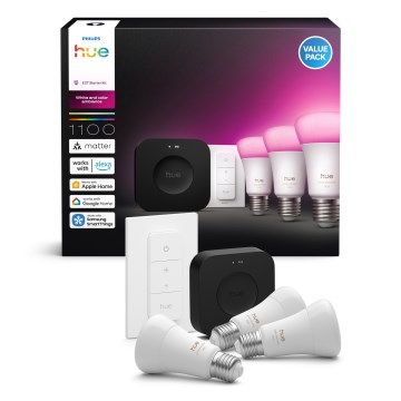 Aloituspakkaus Philips Hue WHITE AND COLOR AMBIANCE 3xE27/8,1W 1000-20000K+ liitäntälaite