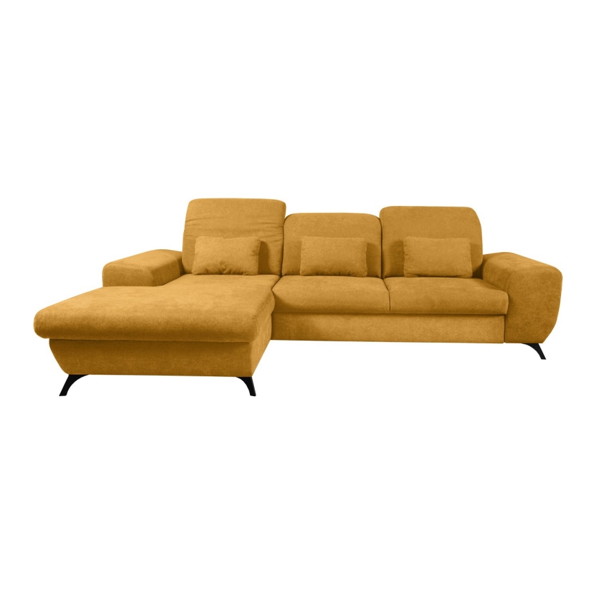 Avattava vasen L-mallinen verhoiltu kulmasohva ALTA, säilytystilalla, keltainen