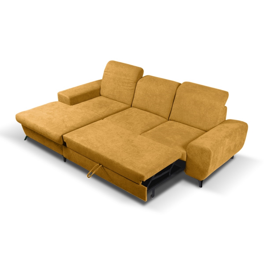 Avattava vasen L-mallinen verhoiltu kulmasohva ALTA, säilytystilalla, keltainen
