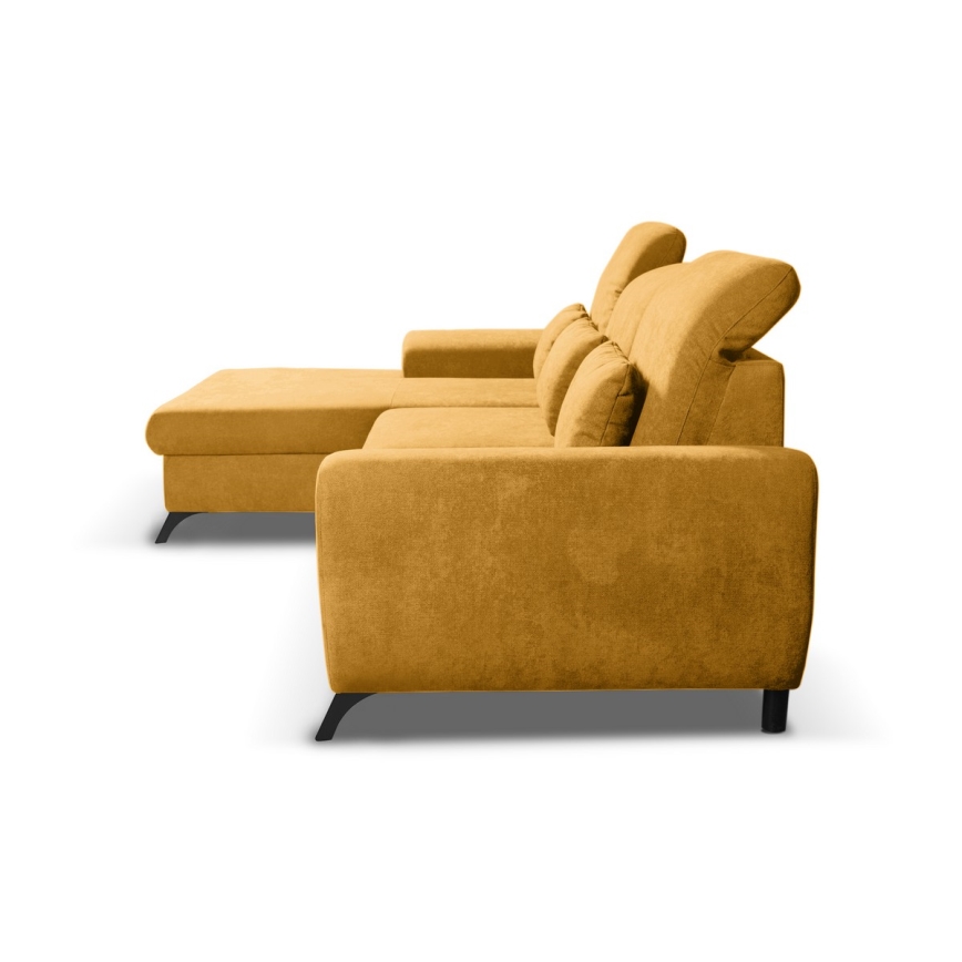 Avattava vasen L-mallinen verhoiltu kulmasohva ALTA, säilytystilalla, keltainen