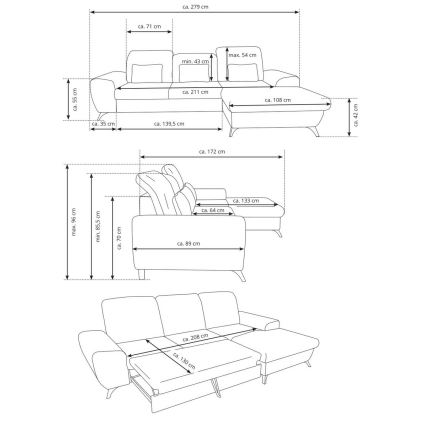 ALTA L-muotoinen verhoiltu kulmasohva, vuoteeksi avattava ja säilytystilalla varustettu, oikeanpuoleinen, keltainen