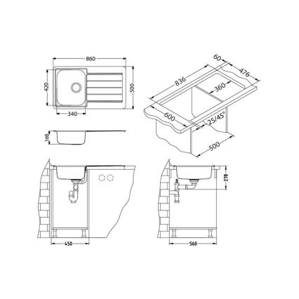 ALVEUS 1065560 - Keittiöallas LINE 86x50 cm ruostumaton teräs/satiini