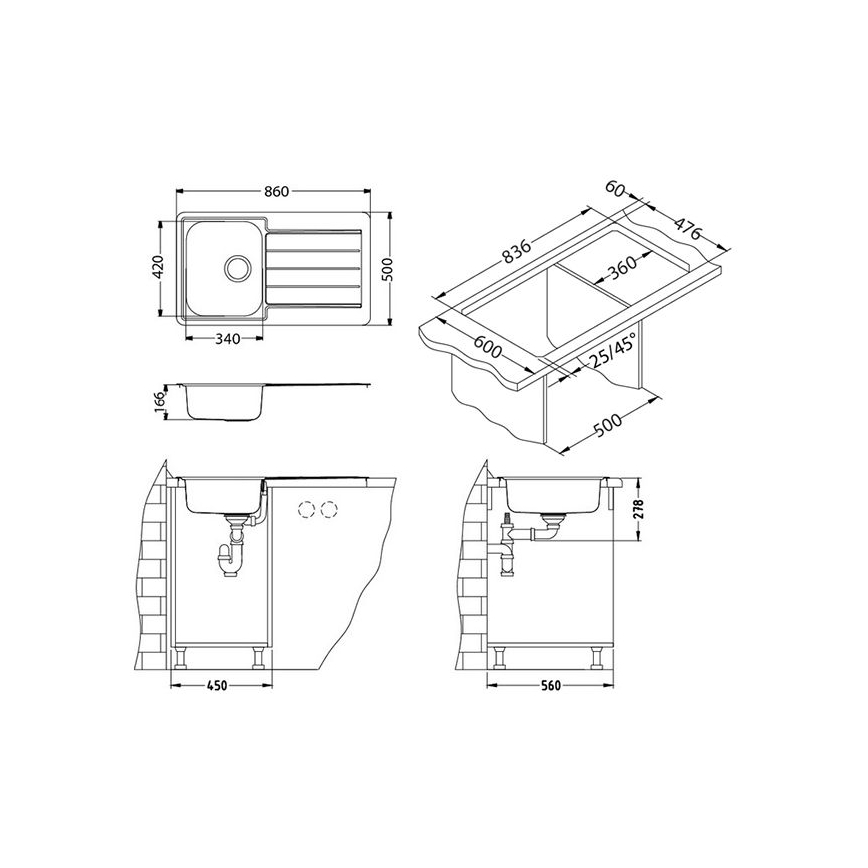 ALVEUS 1065560 - Keittiöallas LINE 86x50 cm ruostumaton teräs/satiini