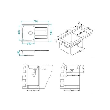 ALVEUS 1069147 - Keittiöallas LINE 79x50 cm ruostumaton teräs/satiini