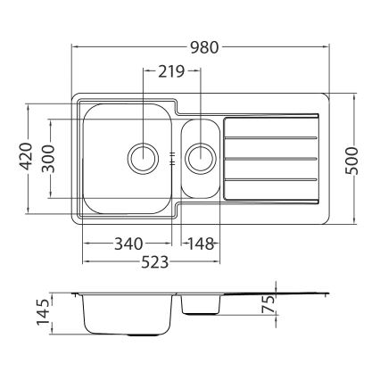 ALVEUS 1082440 - Keittiöallas LINE 98x50 cm ruostumaton teräs/satiini