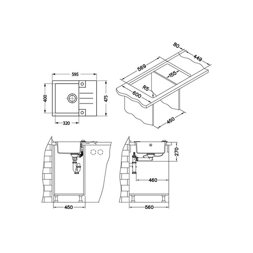ALVEUS 1090947 - Keittiön pesuallas ROCK 59,5x47,5 cm graniitti/valkoinen