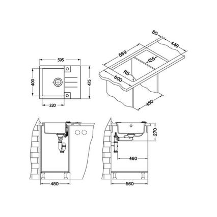 ALVEUS 1090950 - Keittiön pesuallas ROCK 59,5x47,5 cm graniitti/beige
