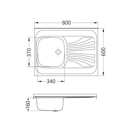 ALVEUS 1095618 - CLASSIC-keittiöallas 80x60 cm, ruostumaton teräs (satiiniviimeistely), reunaton, kääntyvä