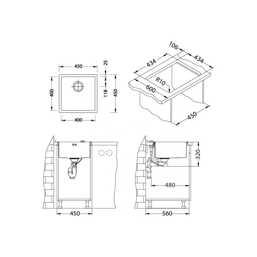ALVEUS 1103319 - Keittiön pesuallas QUADRIX 45x45 cm monarch kulta