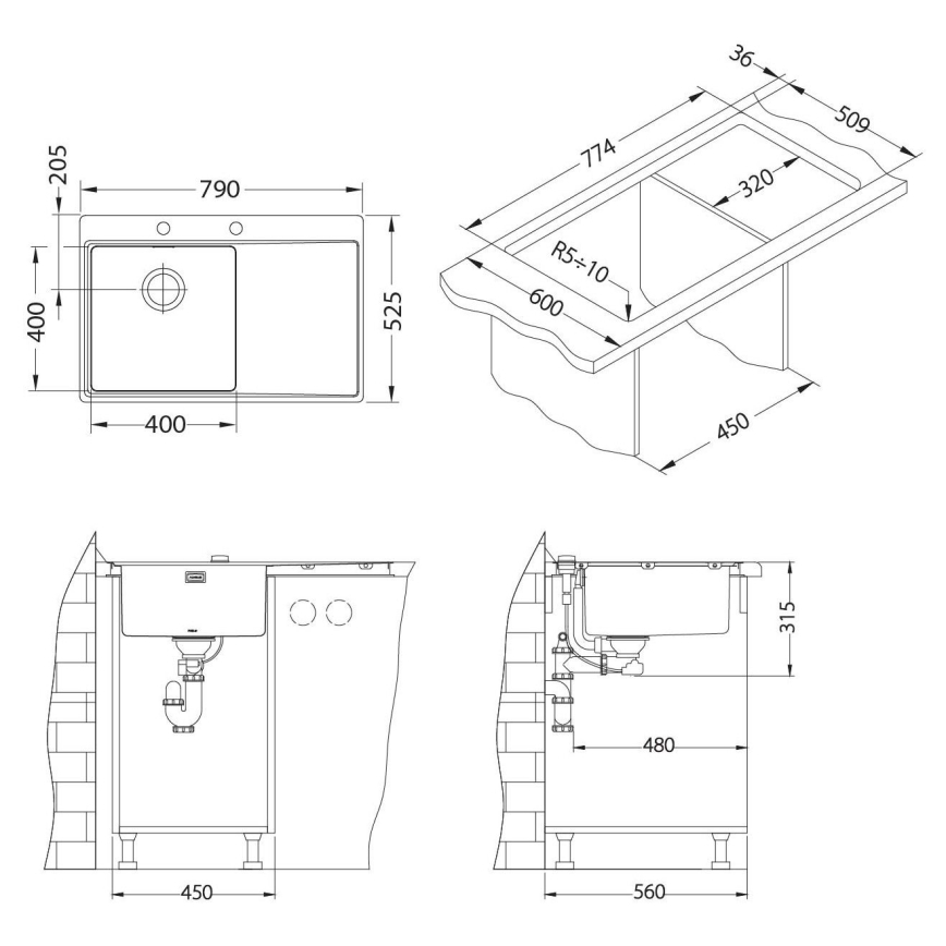 ALVEUS 1103610 - Keittiön pesuallas PURE 79x52,5 cm satin, vasen