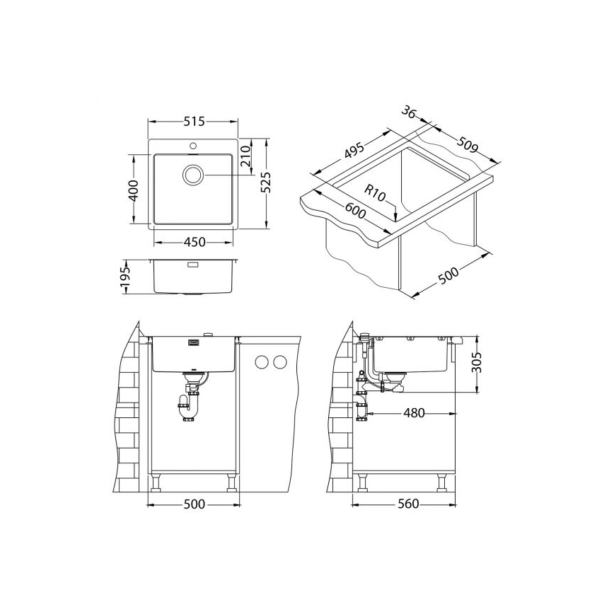 ALVEUS 1106867 - Keittiön pesuallas PURE 52,5x51,5 cm monarch kulta
