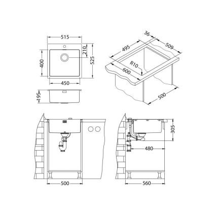 ALVEUS 1107052 - Keittiön pesuallas PURE 52,5x51,5 cm ruostumaton/pronssi
