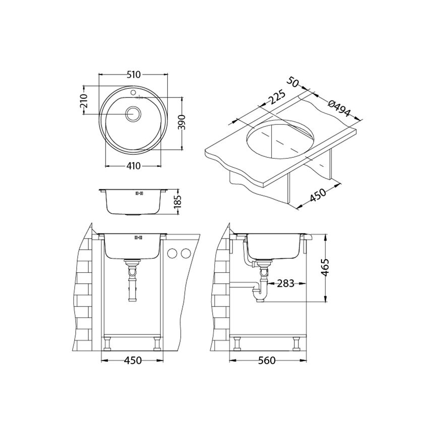 ALVEUS 1116756 - Keittiöallas FORM Ø 51 cm mattateräs/satiini, syvyys 18,5 cm