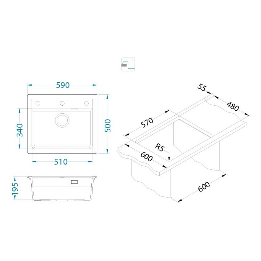 ALVEUS 1131994 - Keittiön pesuallas ATROX 59x50 cm graniitti/beige