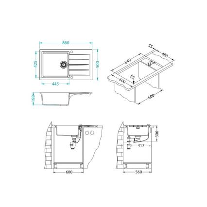 ALVEUS 1132027 - Keittiön pesuallas CADIT 86x50 cm graniitti/valkoinen