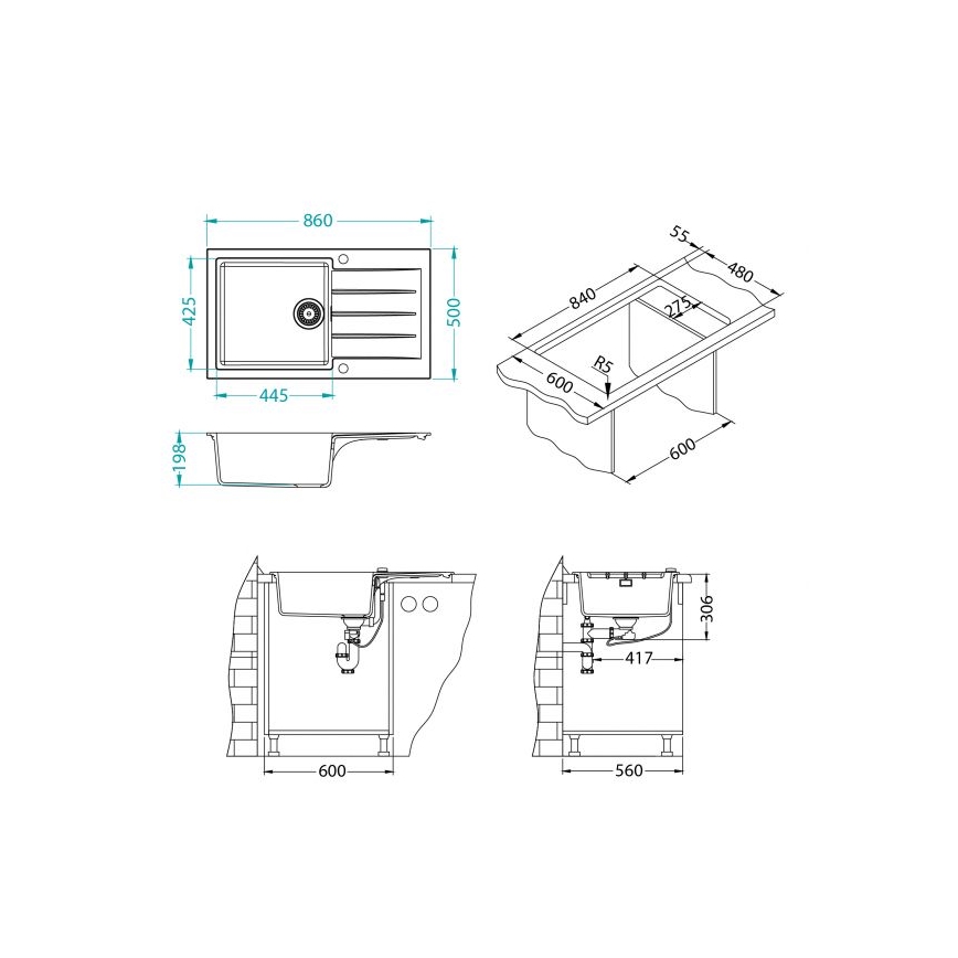 ALVEUS 1132029 - Keittiön pesuallas CADIT 86x50 cm graniitti/beige