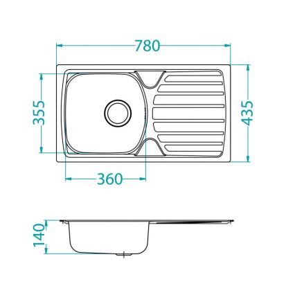 ALVEUS 1136539 - Keittiöallas BASIC 78x43,5 cm ruostumaton teräs/satiini, iso viemäröintiaukko