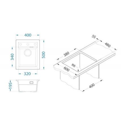 ALVEUS 1139771 - Keittiön pesuallas ATROX 50x40 cm graniitti/musta