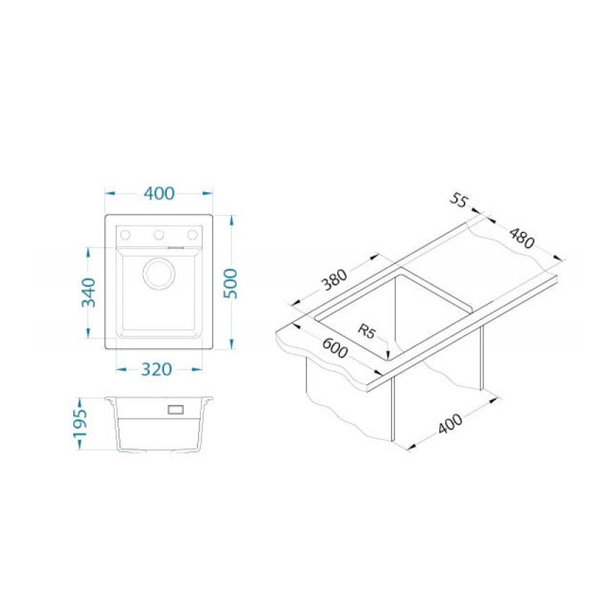 ALVEUS 1139771 - Keittiön pesuallas ATROX 50x40 cm graniitti/musta