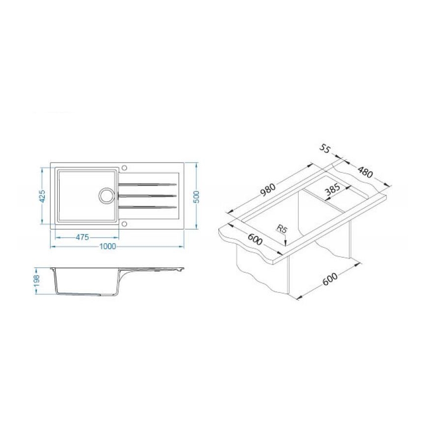 ALVEUS 1140597 - Keittiön pesuallas CADIT 100x50 cm graniitti/beige