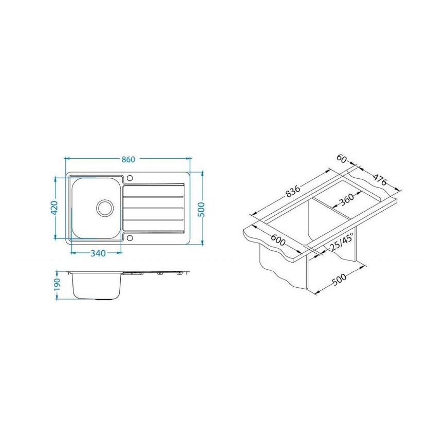ALVEUS 1144640 - Keittiön pesuallas LINE 86x50 cm matta teräs/satin, ilman eksentriä