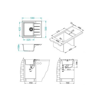 ALVEUS 1148158 - Keittiön pesuallas CADIT 59x50 cm graniitti/musta