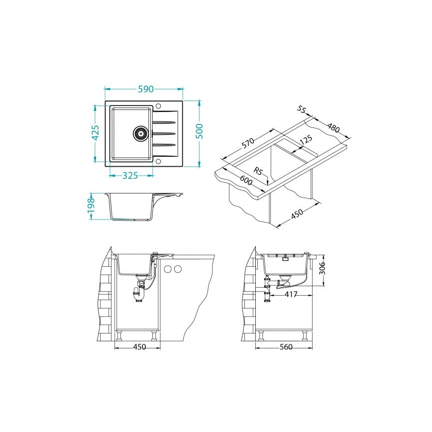 ALVEUS 1148158 - Keittiön pesuallas CADIT 59x50 cm graniitti/musta
