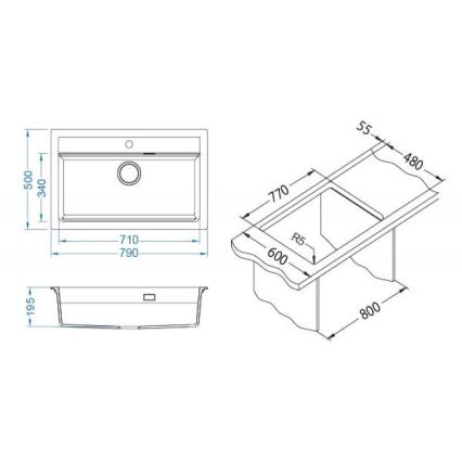 ALVEUS 1148163 - Keittiön pesuallas ATROX 79x50 cm graniitti/musta