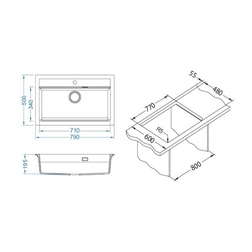 ALVEUS 1148163 - Keittiön pesuallas ATROX 79x50 cm graniitti/musta