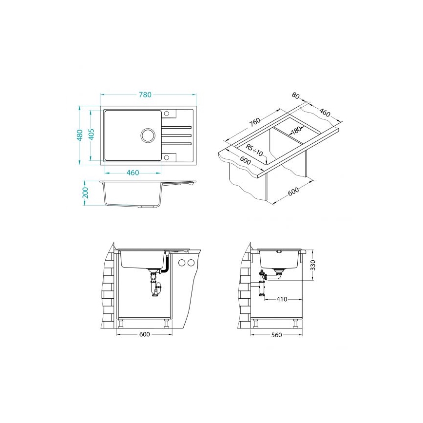 ALVEUS 1149117 - Keittiön pesuallas INTERMEZZO 78x48 cm graniitti/musta