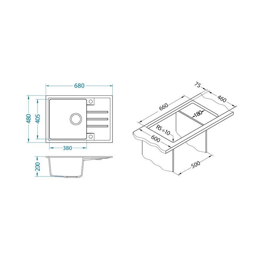 ALVEUS 1149126 - Keittiön pesuallas INTERMEZZO 68x48 cm graniitti/musta