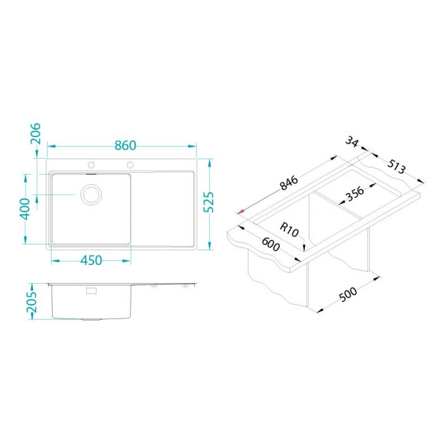 ALVEUS 1149518 - PURE-keittiöallas 86x52,5 cm ruostumatonta terästä