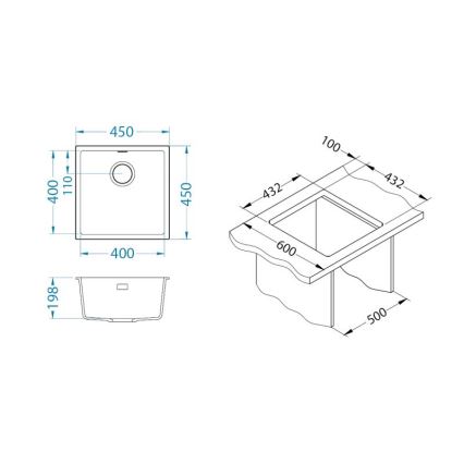 ALVEUS 1150044 - Keittiöallas OMNI 45x45 cm graniitti/valkoinen