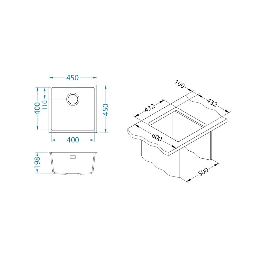 ALVEUS 1150044 - Keittiöallas OMNI 45x45 cm graniitti/valkoinen