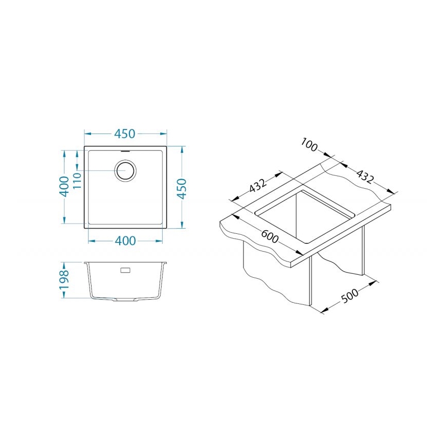 ALVEUS 1150048 - Keittiöallas OMNI 45x45 cm graniitti/musta