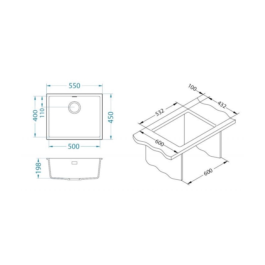 ALVEUS 1150051 - Keittiöallas OMNI 55x45 cm graniitti/valkoinen