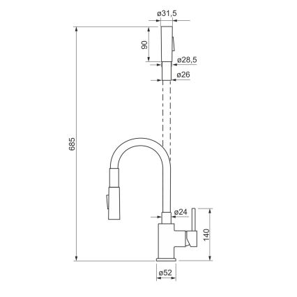 ALVEUS KI112111 - Keittiöhana joustavalla suihkuvarrella BEA 47 cm kiiltävä kromi/musta