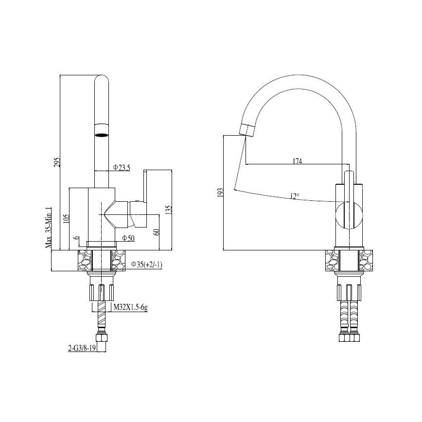 ALVEUS SET0026 - Keittiöallas LINE 79x50 cm + keittiöhana TONIA 29,5 cm satiinikromi/kiiltävä kromi