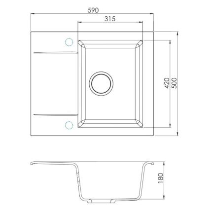 ALVEUS SETA23197 - Keittiöallas CADIT 59x50 cm + keittiöhana MINTAS 34 cm joustavalla juoksuputkella, graniitti/mattamusta