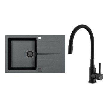 ALVEUS SETA23231 - Keittiöallas CADIT 79 x 50 cm + keittiöhana MINTAS 34 cm joustavalla juoksuputkella, graniitti/mattamusta