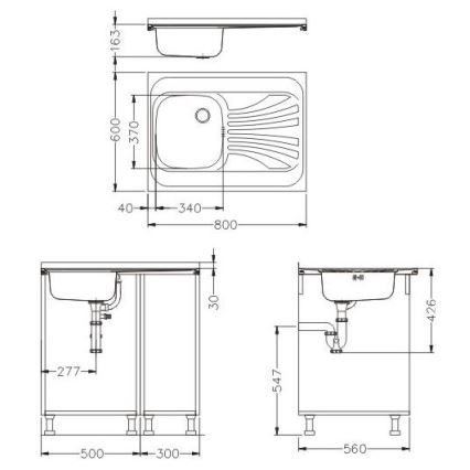 ALVEUS SETA24019 - Keittiöallas CLASSIC 80x60 cm + keittiöhana joustavalla juoksuputkella MINTAS 34 cm harjattu teräs/musta