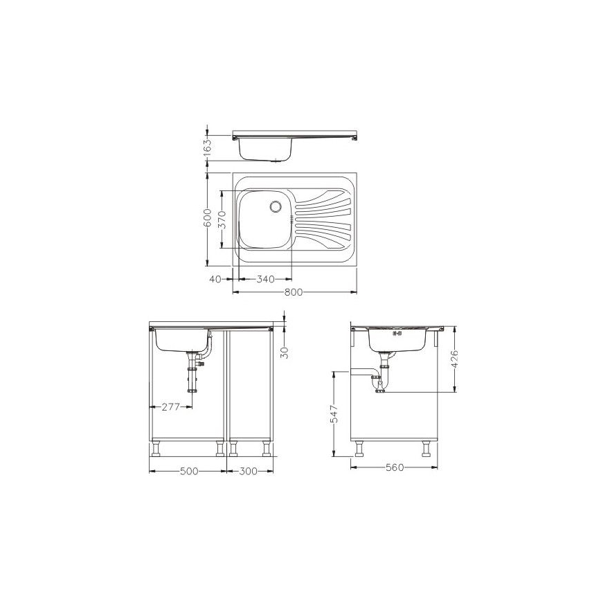 ALVEUS SETA24019 - Keittiöallas CLASSIC 80x60 cm + keittiöhana MINTAS 34 cm joustavalla varrella ruostumaton teräs/musta