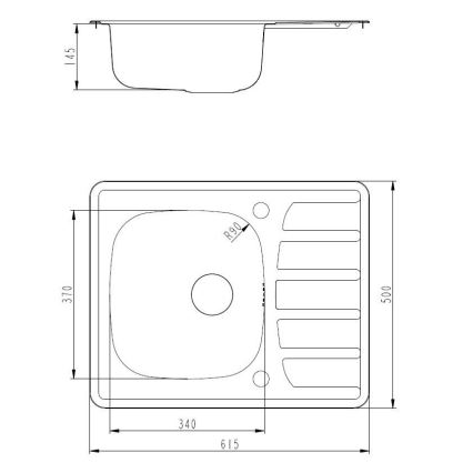 ALVEUS SETA265 - Keittiöallas ZOOM 61,5 x 50 cm + altaan hana RIVIERA 14,8 cm satiinikromi/kiiltävä kromi