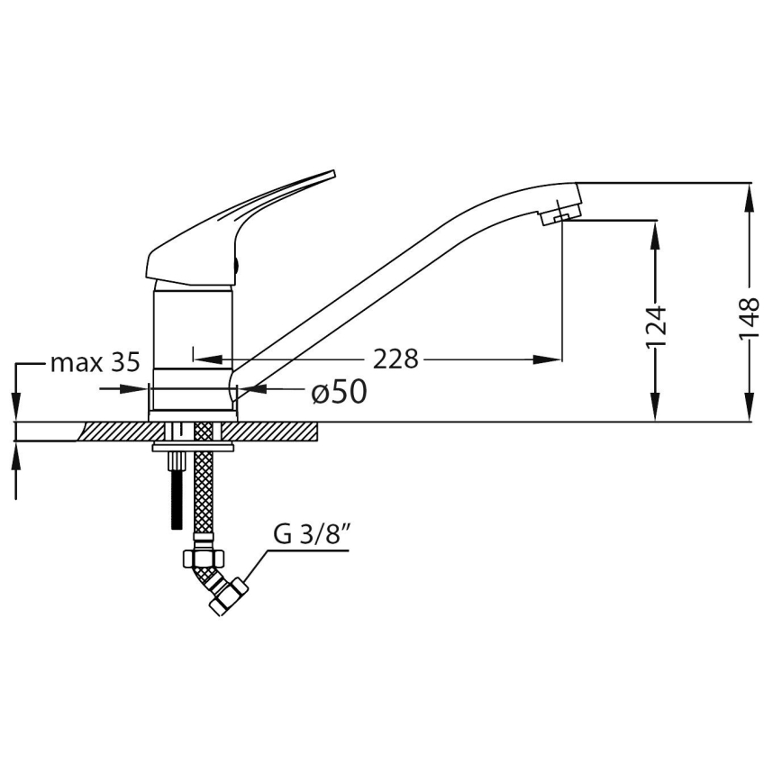 ALVEUS SETA265 - Keittiöallas ZOOM 61,5 x 50 cm + altaan hana RIVIERA 14,8 cm satiinikromi/kiiltävä kromi