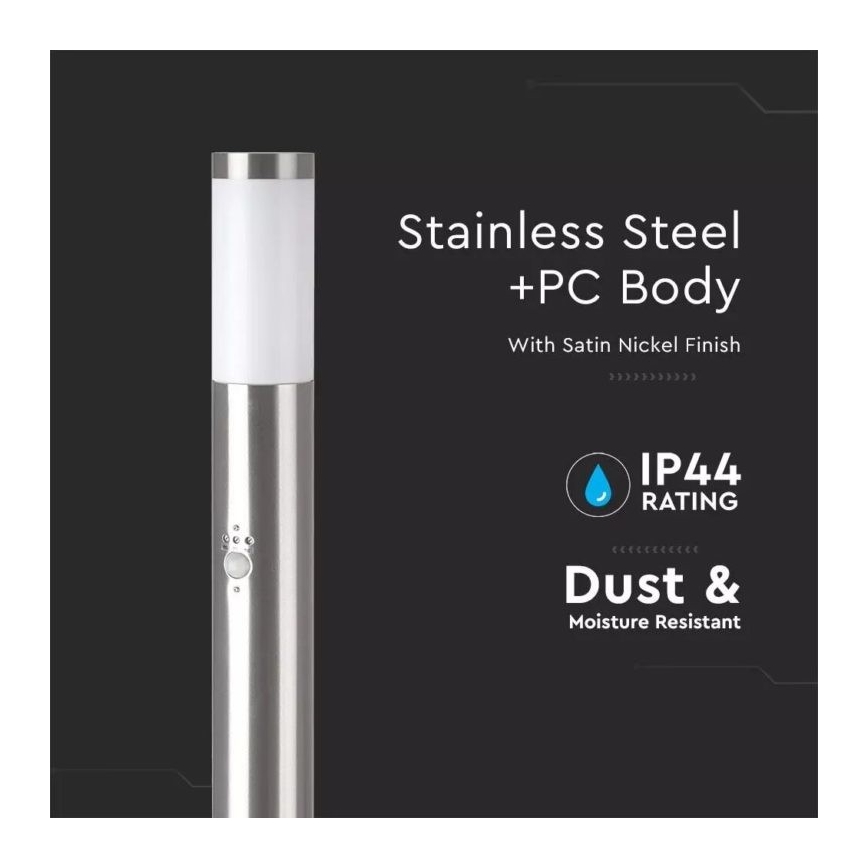 Anturilla varustettu ulkovalaisin 1xE27 / 60W / 230V IP44 110cm mattakromi