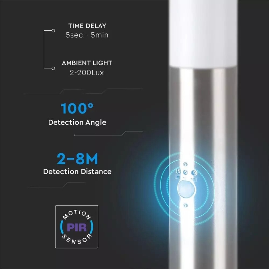 Anturilla varustettu ulkovalaisin 1xE27 / 60W / 230V IP44 110cm mattakromi